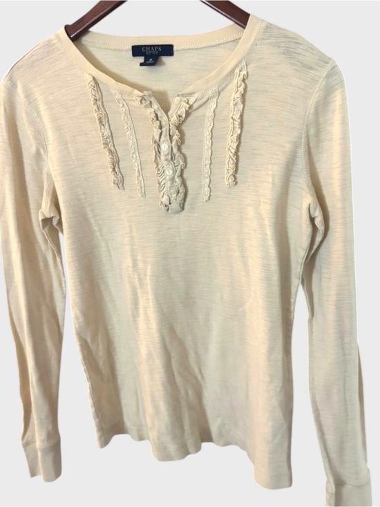 Chaps Tops - Chaps Cream Ruffle Henley Top 100% Cotton Y2K Size M